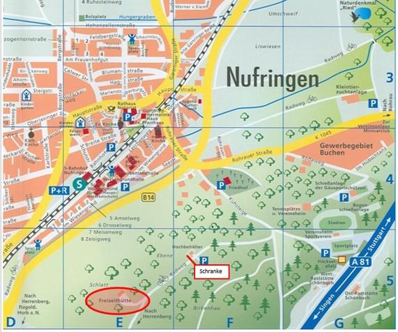 Karte / Plan der Freizeithütte mit entsprechenden Markierungen